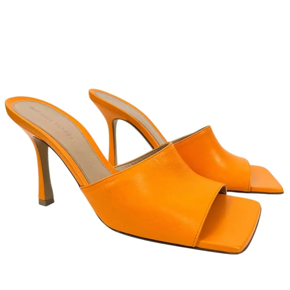 New Bottega Veneta Stretch Lamskin Leather Mules Orange Size 38